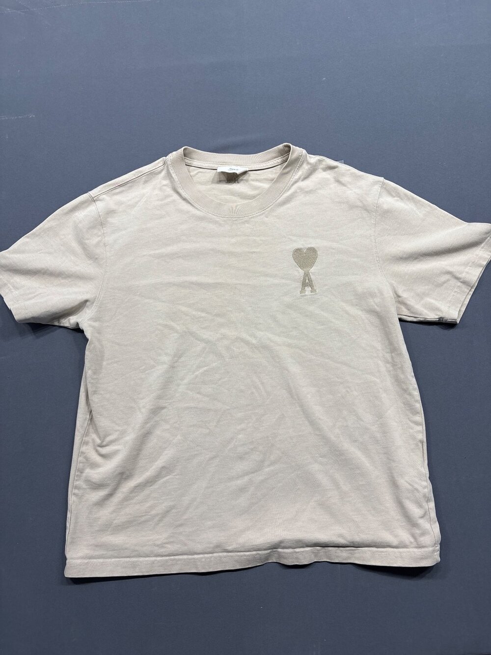 Ami Alexandre Mattiussi Men's Crewneck T-Shirt Beige Heart Logo S